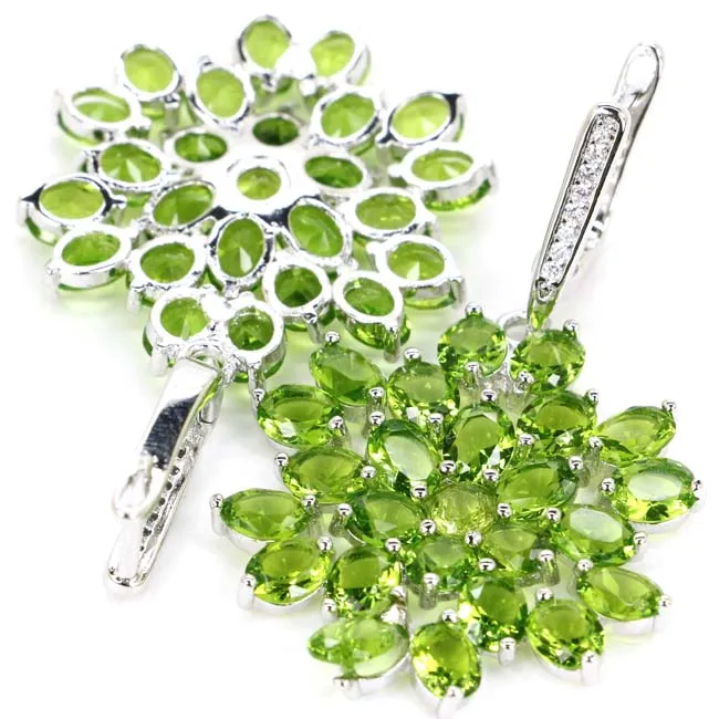 Deluxe AAA+ Top Green Peridot Cubic Zirconia Woman's 925 Silver Earrings 45x27mm