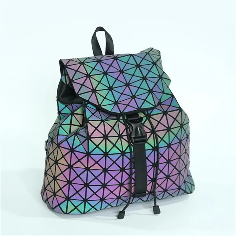 

Hot Sale Women Backpack Luminous Geometric Backpacks For Teenage Girls Backpack Holographic Female Drawstring School Bags