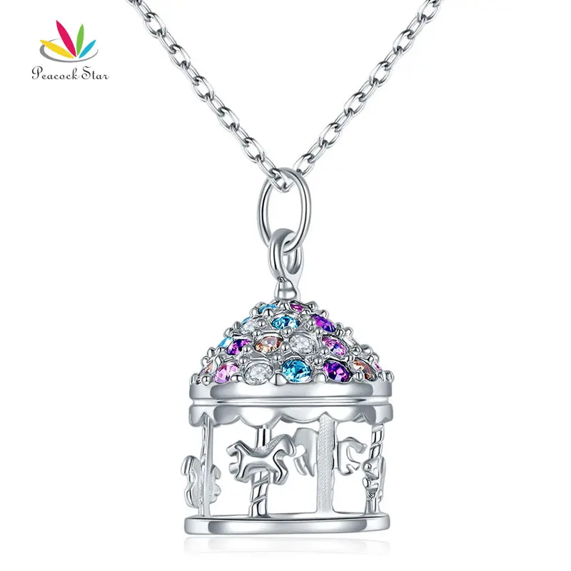 

Peacock Star Multi-Color Merry-Go-Round Pendant Necklace Solid 925 Sterling Silver Jewelry CFN8112
