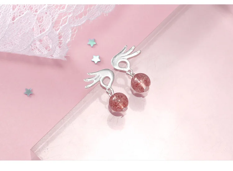 

CHP43 Women fine jewelry,pink and cute strawberry quartz ear stud,925 sterling silver stud earrings with gestures OK