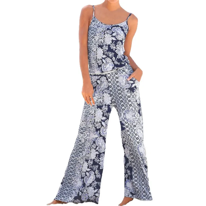 Fashion summer jumpsuit woman 2018 Lady Strappy Floral Sling Long Trouser Playsuits Jumpsuit Rompers pantaloni siamesi A07#N (5)