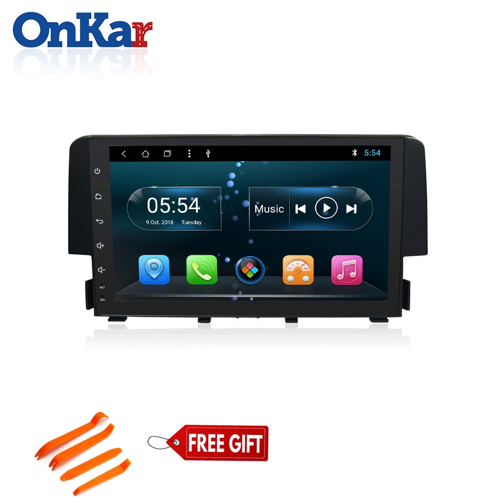ONKAR Car Radio For Honda Civic 2015 2016 2017 With Android Octa Core 9.0 System Car GPS Navigation Radio Bluetooth Wifi FM DVD
