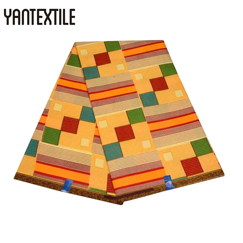 

YANTEXTILE Yellow Kente Fabric Good Design Wax Tissu Africain Polyester Printed 6 Yards Latest Ankara African Wax Print Fabric