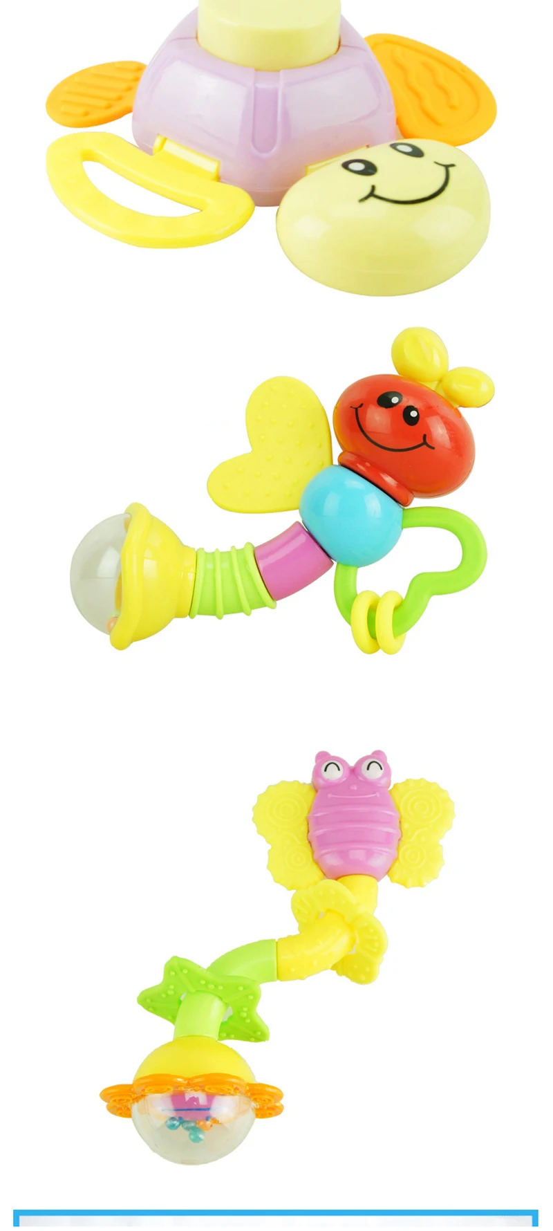 Cute Animals Baby Chewy Teething Toys Bell Ring Teether Toddlers Organic Infants Training Sensory Toothbrushes  (9)