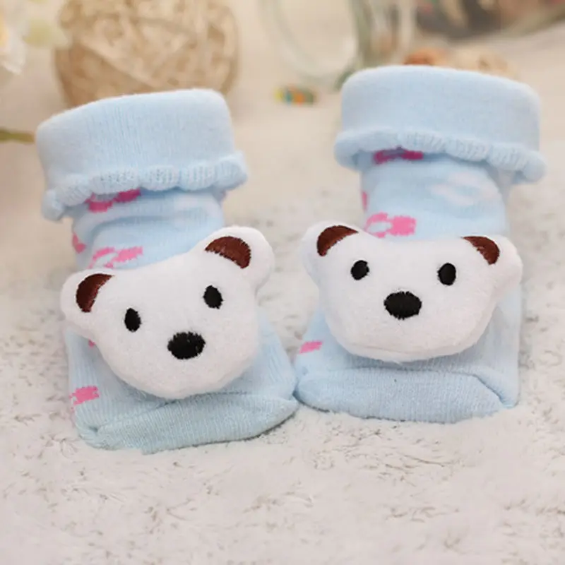 Baby socks rubber anti slip floor cartoon kids Toddlers autumn spring Fashion Animal newborn Cute 0-6-12month - Цвет: Sky blue bear