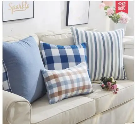 

pastoral style plaid pattern cushion cover checked printed lumbar pillowcase sofa pillow cover indoor