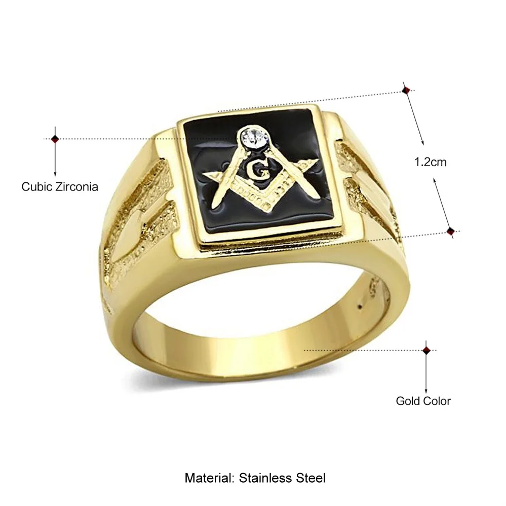 DreamCarnival 1989 Masonic G New Ionic Gold-color High Quality Men's Fashion Trendy High Polished Stainless Steel Ring TK1159