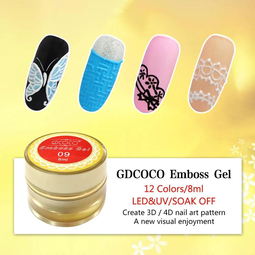 GDCOCO 3D Emboss Gel 4D Drawing Gel Canni Factory 12 colors 8ml Nail Art DIY Design Soak Off UV Sliver Gold Lace Painting Gel
