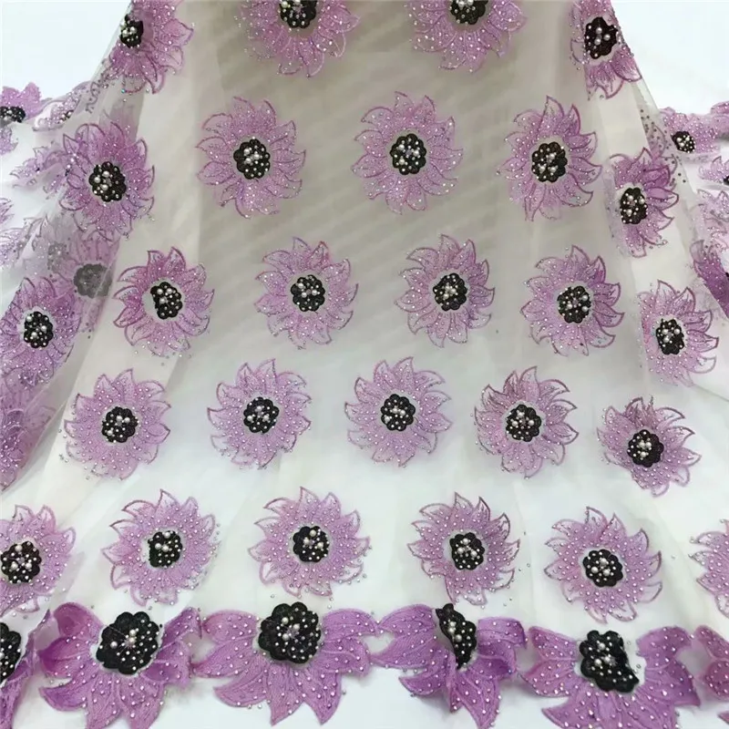 

African Guipure Fashion French Embroidery Lace Fabric Rhinestones And Beaded French Tulle Lace Fabric For Women X793-3