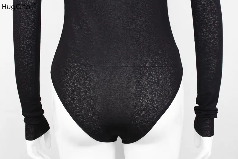 Hugcitar black solid see through mesh body suit 2019 Women Sexy Mock Neck Long Sleeve skinny Bodysuit female slim fit clothes