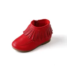 Children Fashion Boots Genuine Leather Kids Girls Autumn Single Boots For Girls Winter Plush Boots Tassel Princess Shoes