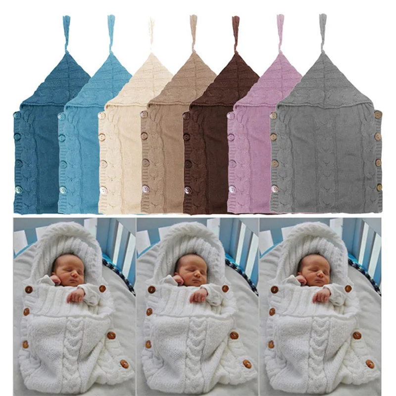 Baby Swaddle Wrap Warm Wool Crochet Knitted Newborn Infant Sleeping Bag