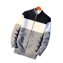 Fashion Men’s Zipper Closure Lapel Collar Sweater Casual Slim Fit Knitwear Top