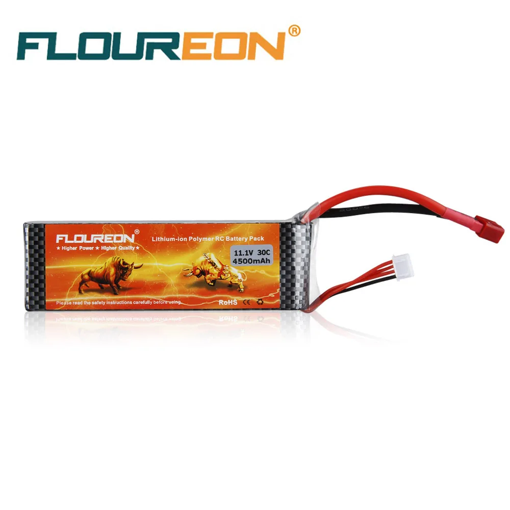 Floureon 3S 11.1V 4500mAh 30C with T Plug LiPo Battery Pack for RC Car