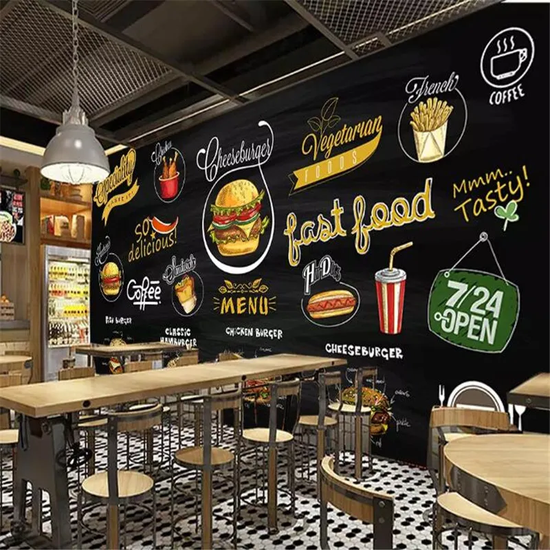 Hand-painted chalkboard western pizza hamburger background wall custom large indoor wallpaper mural 3D photo wall Hand-painted chalkboard western pizza hamburger background wall custom large indoor wallpaper mural 3D photo wall