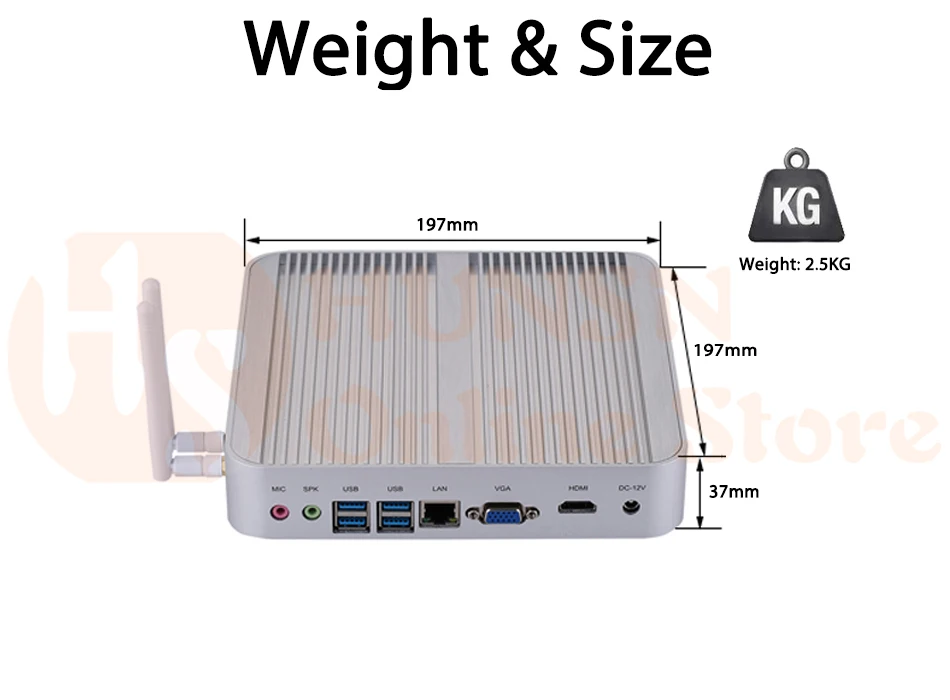 Fanless Mini PC,Intel Core I7 4500U,Windows 10/Ubuntu,Silver,[HUNSN BM01L],(WiFi/1HD/1VGA/4USB3.0/2USB2.0/1LAN