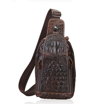 

Men Crocodile Pattern Genuine Leather Travel Shoulder Sling Pack Chest Bag