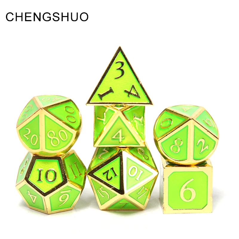 

Chengshuo dnd metal dice rpg polyhedral set dungeons and dragons d&d table game d20 12 10 6 Zinc alloy green digital dices dodas