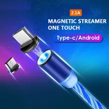 Магнитный светодиодный светящийся зарядный кабель для android зарядный кабель освещение Micro usb type C зарядное устройство для мобильного телефона струящиеся кабели