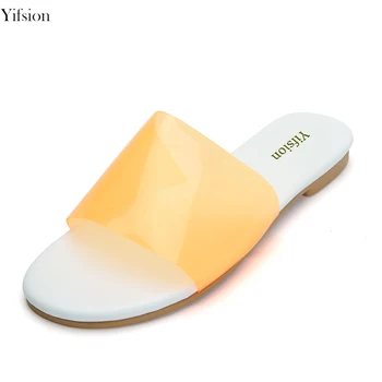 

Olomm New Arrival Women Summer Slippers Square Low Heel Slippers Open Toe Ladies Beach Yellow Shoes Women US Plus Size 4-15