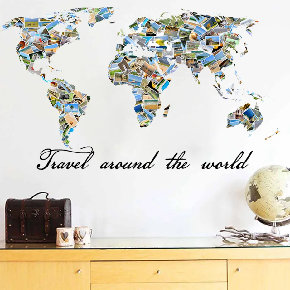 

creative World Trip map Wall Stickers for Kids room Home Decor office Art Decals 3D Wallpaper Living room bedroom decoration