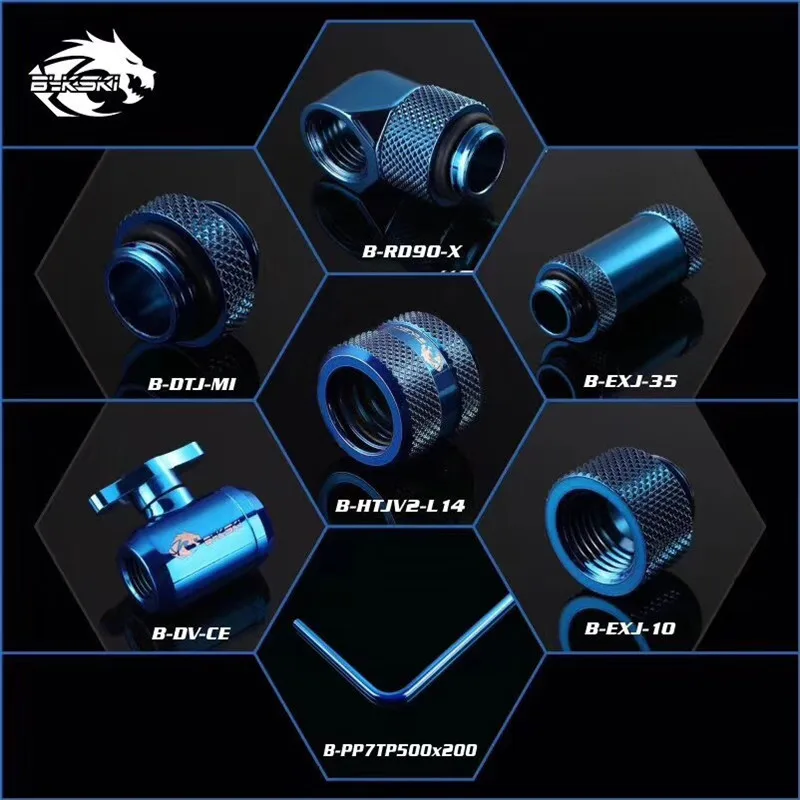 Bykski Water Cooling Rigid Tubing Fitting Compression Kit Valve+Angled