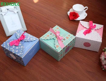 

Luxury Romantic Wedding favors Decor Butterfly DIY Candy Cookie Pink BLue Paper Gift Boxes Wedding Party Candy Box with Ribbon