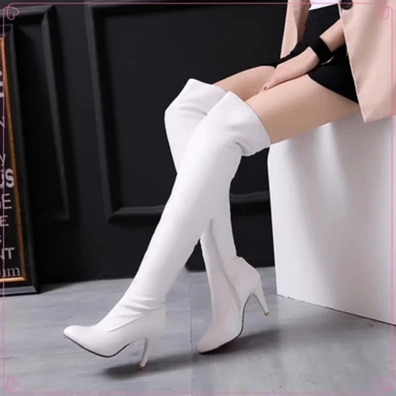

2018 new spring and autumn white boots pointed zipper fashion sexy wild boots stiletto high heel over knee boots