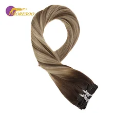 Moresoo двойная обмотка клипс в Пряди человеческих волос для наращивания коричневого цвета и блонд#3/6/16 машина Remy бразильские пряди на заколках для наращивания, Ins 100G/9 шт 16-24 дюймов