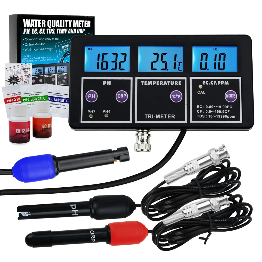 Testador de Água 6 em 1 Profissional Multi-parâmetro ec cf Tds Ppm Temperatura Combo Teste Medidor Digital Multi-função ph – Orp