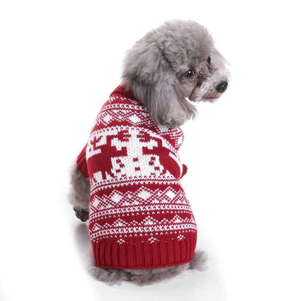 Pet Puppy Xmas Reindeer Geometric Warm Winter Sweater Small Dog Clothes Appareldog appareldog