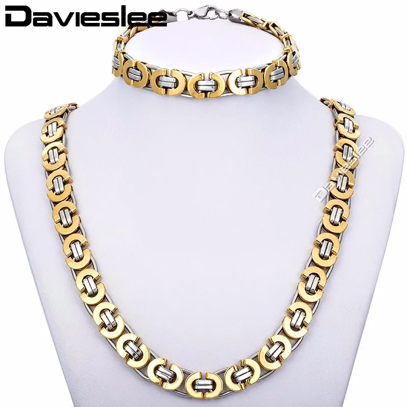 

CUSTOMIZE SIZE 11mm Byzantine Box JEWELRY SET Stainless Steel Necklace Bracelet Chain Mens Chain Jewelry Set KS15