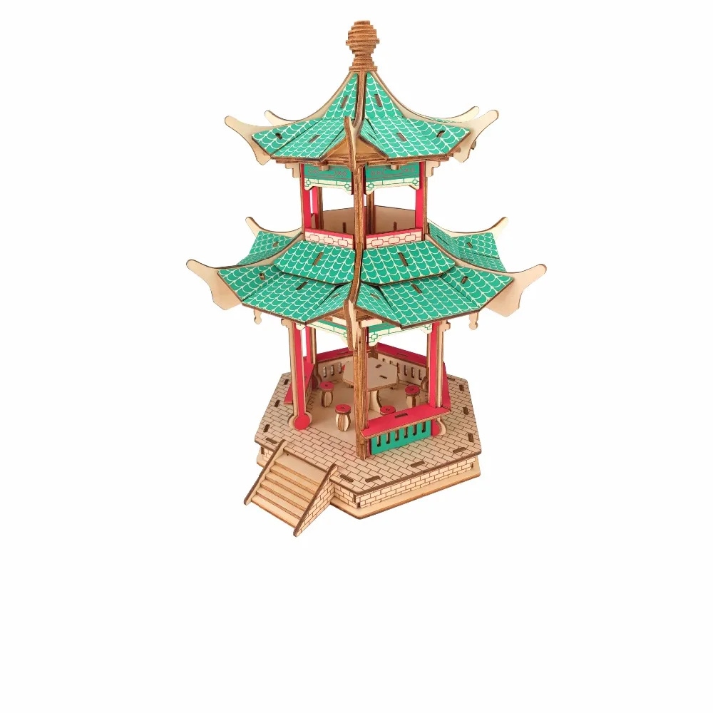 

3D Wooden Puzzle Toys Creative DIY Laser Cutting Educational Building Creative Toy Gift for Children Hexagonal Pavilion Crafts