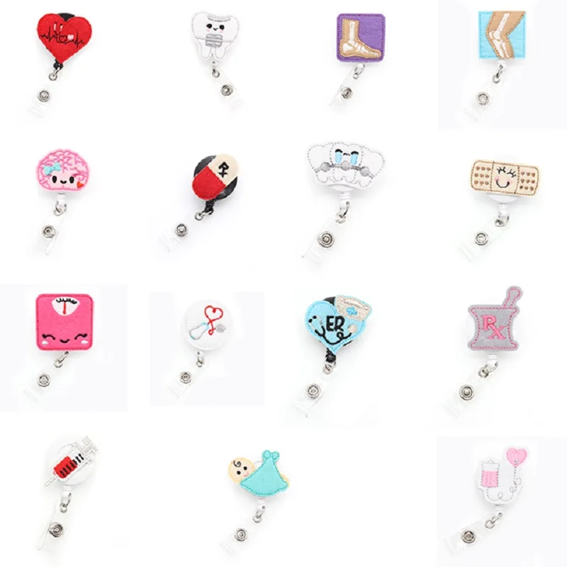

10pcs Medical Cartoon cute Applique Felt Nurse doctor Retractable Pull badge Reel/ID Badge Name card Holder