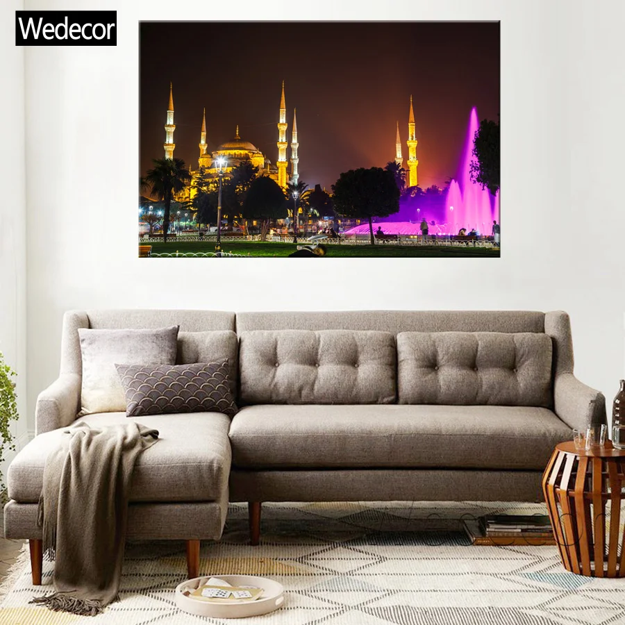 

5 Pieces HD The Blue Mosque Istanbul Turkey Night Canvas Prints Painting Poster Wall Art Home Decor For Living Room W190-14