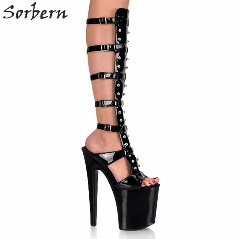 

Sorbern Platform Boots 2018 Women Plus Size China 35-46 Party Boots Buckle Strap Botas Mujer Luxury Ladies Boots Patent Leather