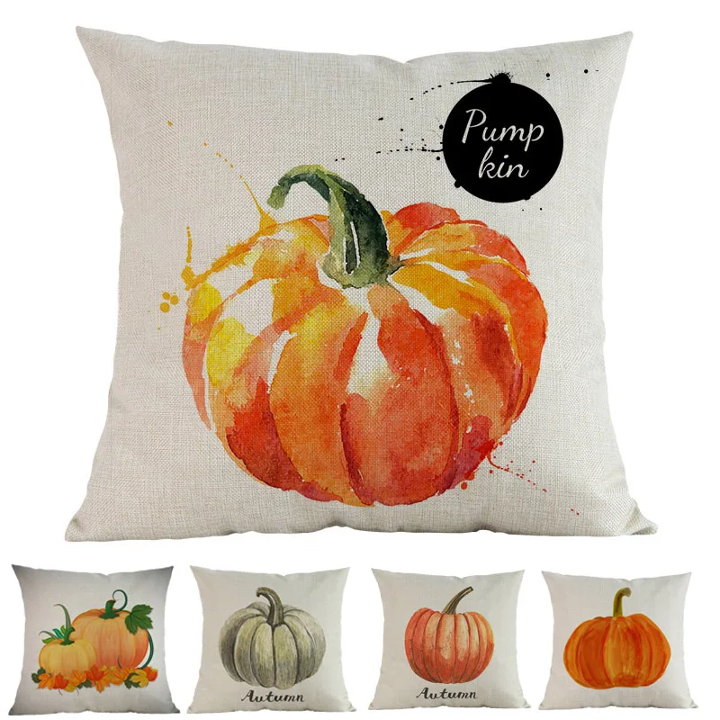 

Hello Autumn Pumpkin Harvest Season Happy Thanksgiving Day Linen Pillow Case Home Sofa Decorative Cushion Cover Holiday gifts