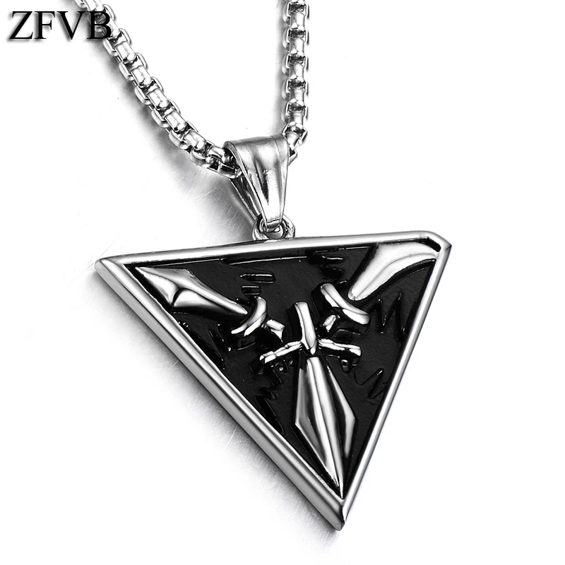 

ZFVB Game Three Phase Force Pendant & Necklaces Mens 316L Stainless steel Statement Triangle Sword Pendants Jewelry Accessories