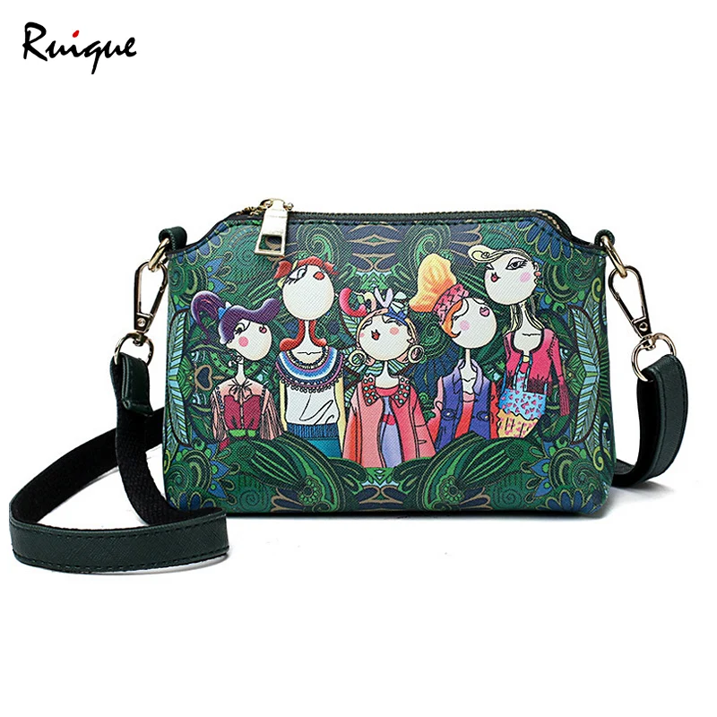 

Ruique Women Fashion Designer PU Leather Messager Bag Forest Girls Green Color Mini Flap Bag Two Different Straps Shoulder Bags