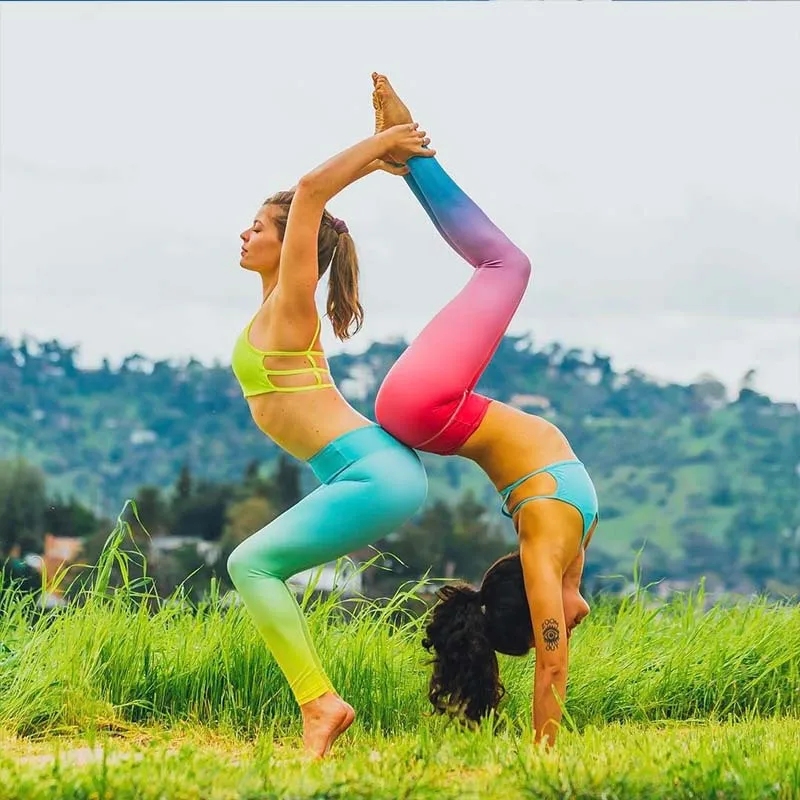 

2017 New Women Ballerin Yoga Pants Sport Gradient Color Exercise Fitness Cross Pants High Waist Ballet Bandages Dance Yoga Pants