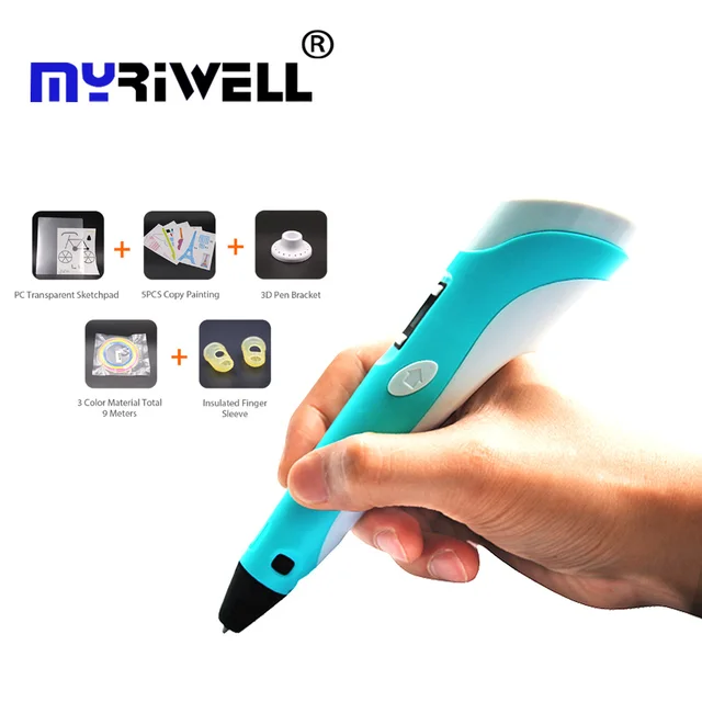 Best Price Myriwell 3D Pen 3D Printing Pen With LCD Screen and Doodle Model Making Crafts Drawing with PLA Filaments Set and gift for free