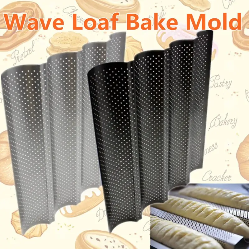 

4 Gutters Non-stick Perforated Baguette Pan French Bread Pan Wave Loaf Bake Bakeware Mould Kitchen Appliance Parts