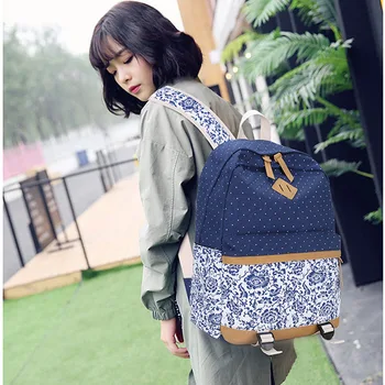 

Canvas Bookbag double Shoulder bag spot wholesale retail large capacity backpack three piece/set School Students Teens Girl