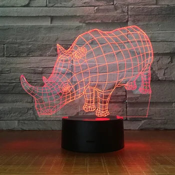 

3d rhino 7 color night light Acrylic gift creative energy saving led lamp 1922