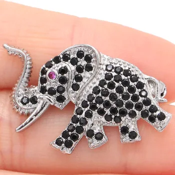 

SheCrown New Arrival Elephant Black Sapphire Pink Tourmaline Silver Brooch 33x23mm