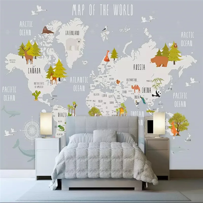 Custom 3d wallpaper mural original cartoon world map children's room background wall - high-grade waterproof material Custom 3d wallpaper mural original cartoon world map children's room background wall - high-grade waterproof material