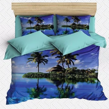 

Else 6 Piece Blue Sea Tropical Island Palm Trees 3D Print Cotton Satin Double Duvet Cover Bedding Set Pillow Case Bed Sheet