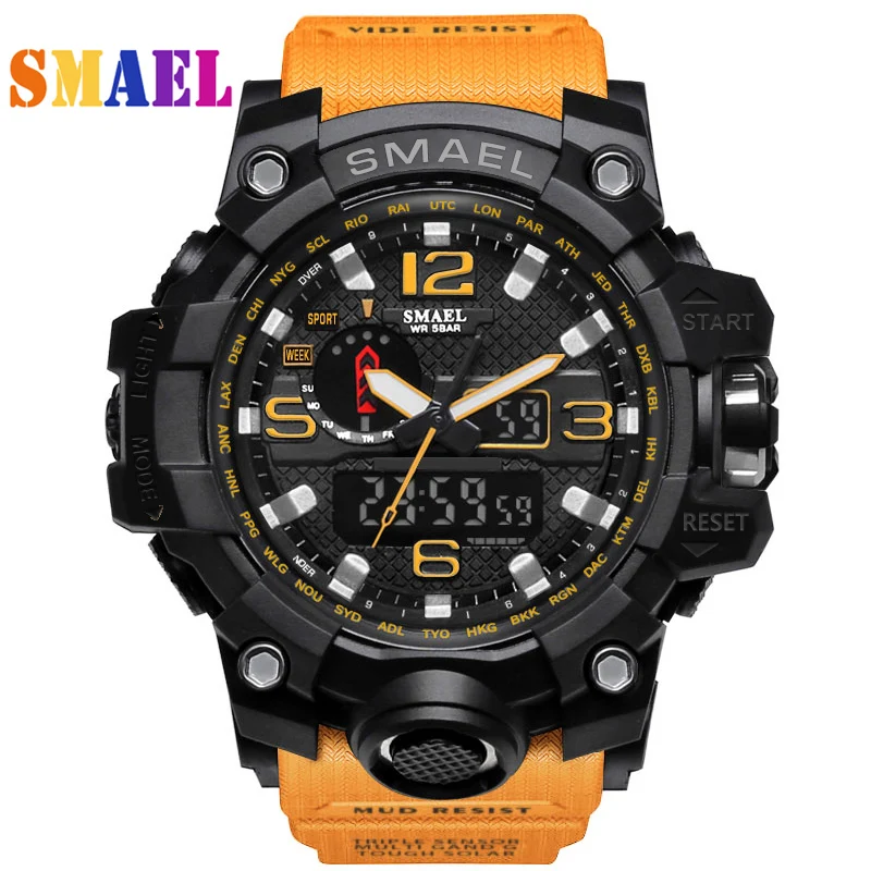 

2018 fashion SMAEL Analog-Digital Watch men sports 50M Professional Waterproof Quartz large dial hours military wristwatches