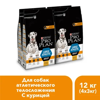 

Pro Plan dry food for large, athletic, adult dogs with a OPTIBALANCE complex with high chicken content, 12 kg.