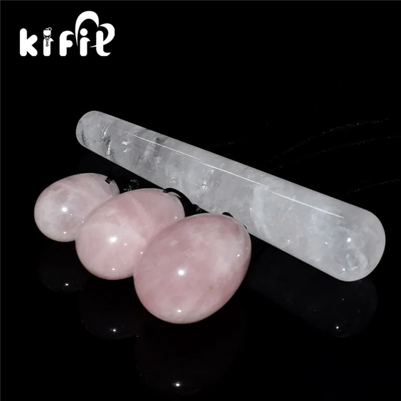 KIFIT 3 шт./компл. стразы из розового кварца яйцо для тренировки вагины мячи для упражнений Кегеля+ 1 шт. 105 мм Массажная палочка инструмент для здоровья